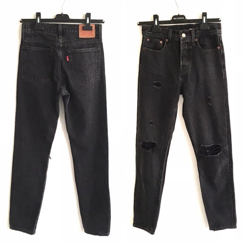 LEVI’s Wedgie High Waisted Icon Denim Jeans Distressed Faded Black 24